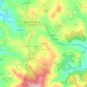 Mapa topográfico Outeiro, altitud, relieve