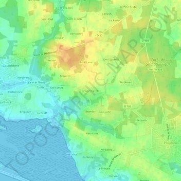 Mapa topográfico Groach Carnec, altitud, relieve
