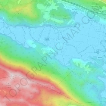 Mapa topográfico Umčani, altitud, relieve