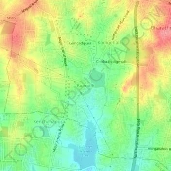 Mapa topográfico Kannalli, altitud, relieve