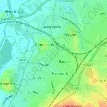 Mapa topográfico Kings Barton, altitud, relieve