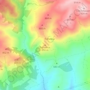 Mapa topográfico Fortaleza, altitud, relieve