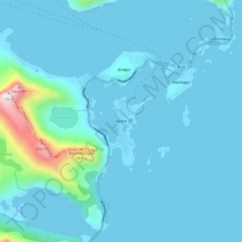 Mapa topográfico Reine, altitud, relieve