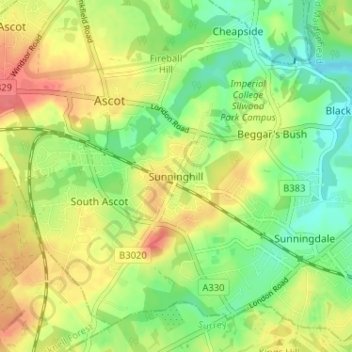 Mapa topográfico Sunninghill, altitud, relieve