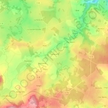 Mapa topográfico Ventenat, altitud, relieve