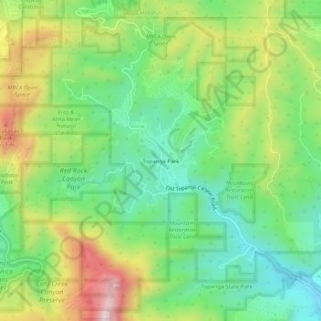 Mapa topográfico Topanga Park, altitud, relieve