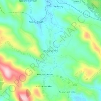 Mapa topográfico Vechoochira, altitud, relieve