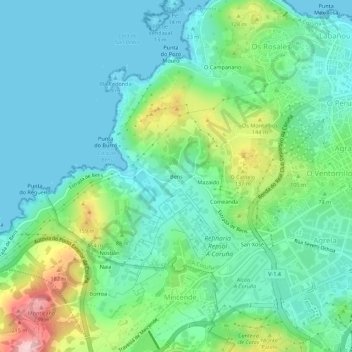 Mapa topográfico Bens, altitud, relieve
