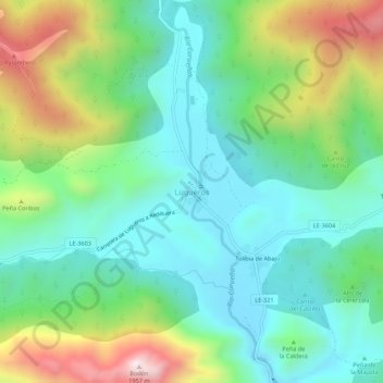 Mapa topográfico Lugueros, altitud, relieve