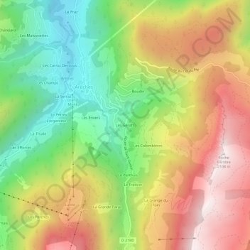 Mapa topográfico Les Gèrats, altitud, relieve