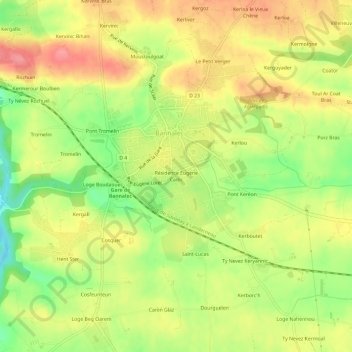 Mapa topográfico Résidence Eugène Cadic, altitud, relieve
