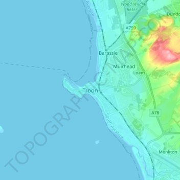 Mapa topográfico Troon, altitud, relieve
