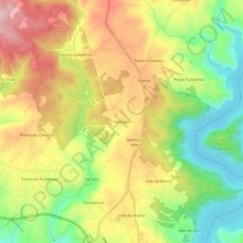 Mapa topográfico Valongo, altitud, relieve