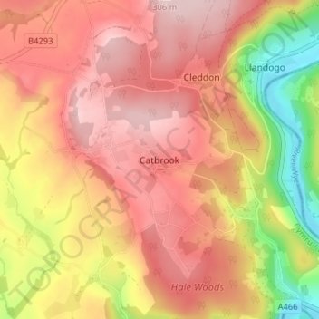 Mapa topográfico Catbrook, altitud, relieve