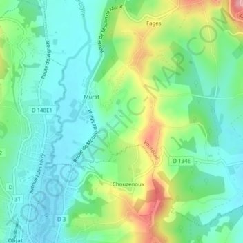 Mapa topográfico Bas Murat, altitud, relieve
