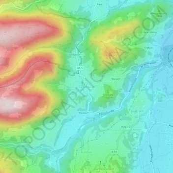 Mapa topográfico Tiefenbach, altitud, relieve