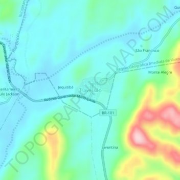 Mapa topográfico Travessão, altitud, relieve