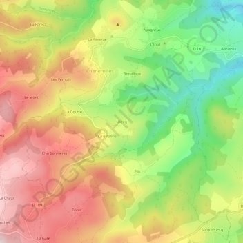 Mapa topográfico Uliecq, altitud, relieve