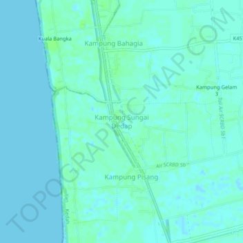 Mapa topográfico Kampung Sungai Dedap, altitud, relieve