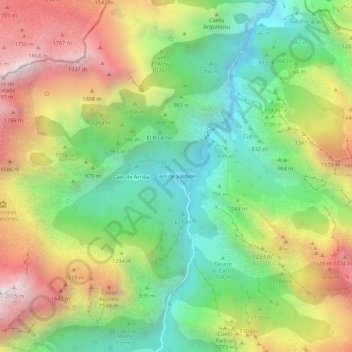 Mapa topográfico Caín de Valdeón, altitud, relieve