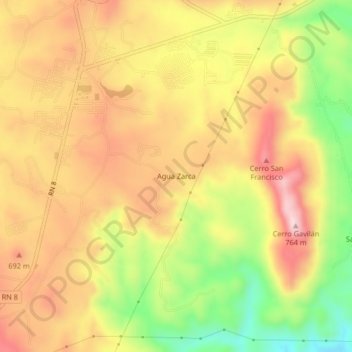 Mapa topográfico Agua Zarca, altitud, relieve
