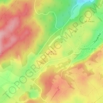 Mapa topográfico Sur le Crêt, altitud, relieve