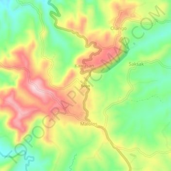 Mapa topográfico Bogo, altitud, relieve