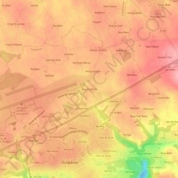 Mapa topográfico Beg ar Groas, altitud, relieve