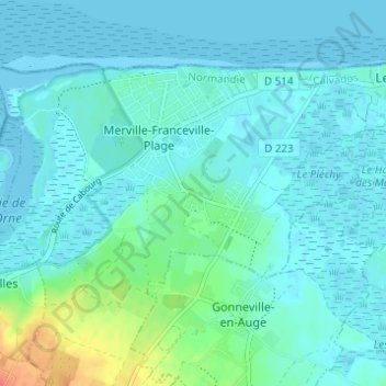Mapa topográfico Merville, altitud, relieve