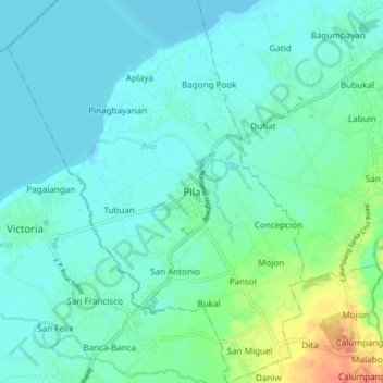 Mapa topográfico Pila, altitud, relieve