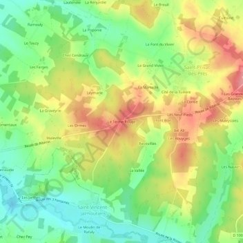Mapa topográfico Le Terme Rouge, altitud, relieve