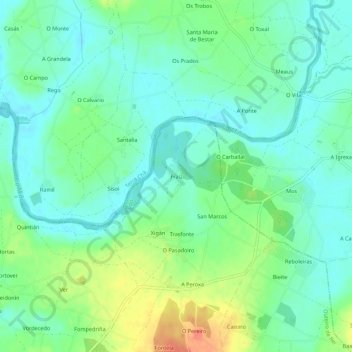 Mapa topográfico Fraiz, altitud, relieve
