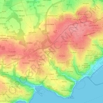 Mapa topográfico Kerarbleiz, altitud, relieve