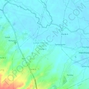 Mapa topográfico Purok 3, altitud, relieve