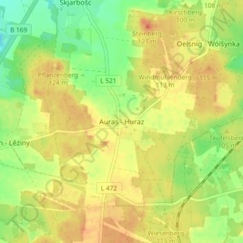 Mapa topográfico Auras - Huraz, altitud, relieve