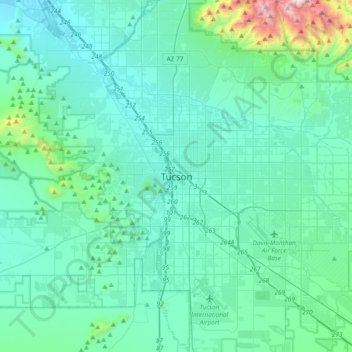 Mapa topográfico Tucson, altitud, relieve