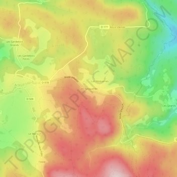 Mapa topográfico Les Pasquelins, altitud, relieve