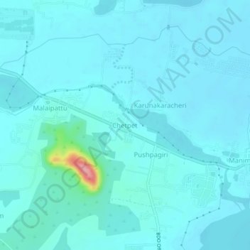 Mapa topográfico Chetpet, altitud, relieve