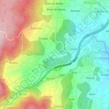 Mapa topográfico A Bodega, altitud, relieve