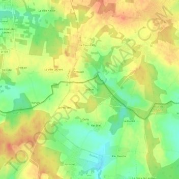 Mapa topográfico Le Bran, altitud, relieve