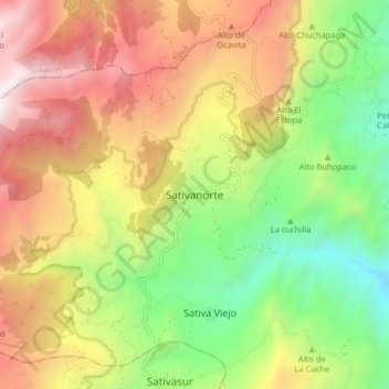 Mapa topográfico Sativanorte, altitud, relieve
