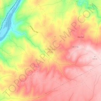 Mapa topográfico Amieira do Tejo, altitud, relieve