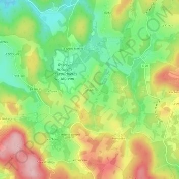 Mapa topográfico Creusot, altitud, relieve