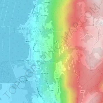 Mapa topográfico Montagnet, altitud, relieve