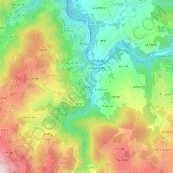 Mapa topográfico La Ribeyre, altitud, relieve