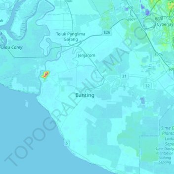 Mapa topográfico Banting, altitud, relieve