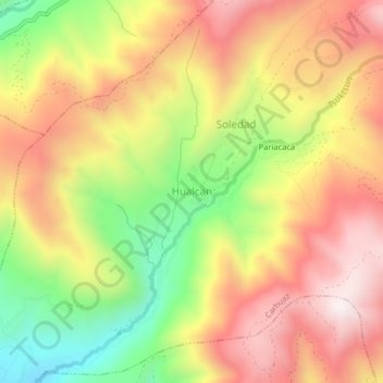 Mapa topográfico Hualcan, altitud, relieve