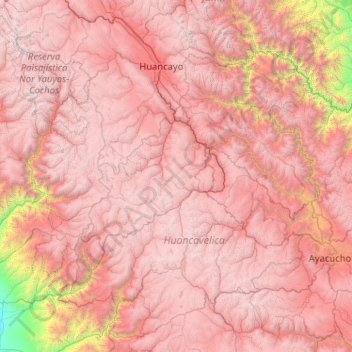Mapa topográfico Provincia de Huancavelica, altitud, relieve