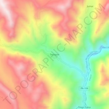 Mapa topográfico Tactayoc, altitud, relieve