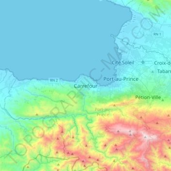 Mapa topográfico Carrefour, altitud, relieve